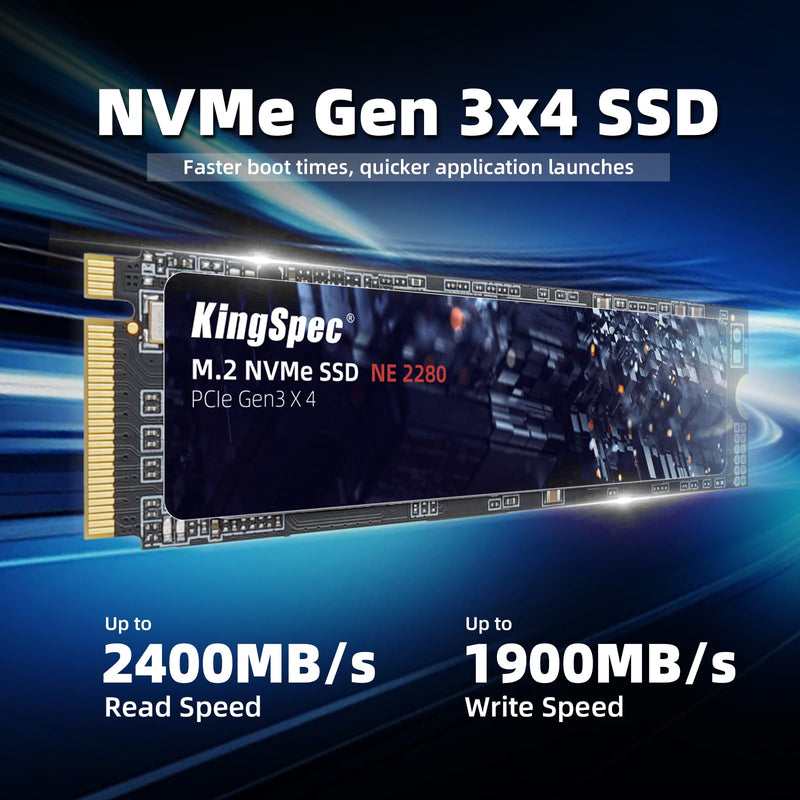 KingSpec SSD 256GB, M.2 NVMe Gen3x4 SSD 2280 - Up to 2400MB/s, Internal Solid State Drive with 3D NAND Flash, Compatible with Desktop and Laptop NE-2280, 2400MB/s