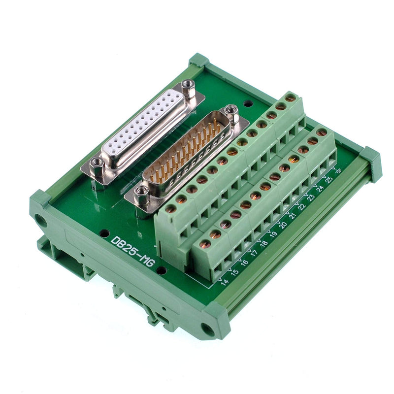 Oiyagai DB25 D-Sub Male & Female Header Breakout Board Terminal Block Connector with high quality PCB carrier, screw terminal and DIN rail mounting interface module