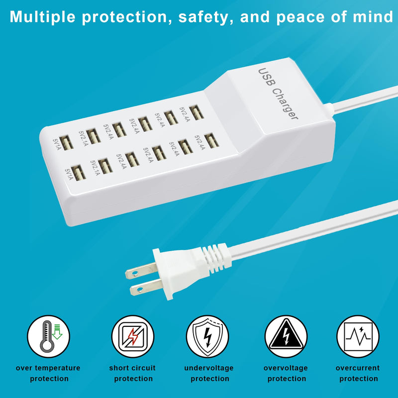 USB Charger 12 Port USB Charging Station with Fast Charging for Multiple Devices USB Charging Port Compatible with Cell Phones Tablets Laptops (12 USB Ports) 12 USB Ports