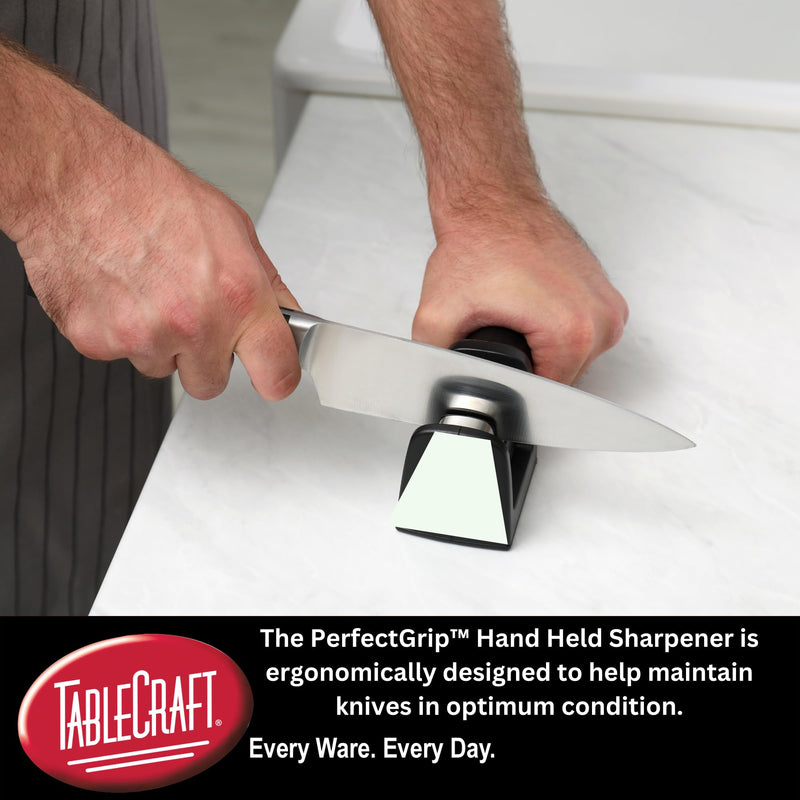 TableCraft 10994 PerfectGrip Hand Held Sharpener, 7" x 1.5" x 3.25", Tungsten Carbide, NSF Certified, Ergonomic Design, Dishwasher Safe