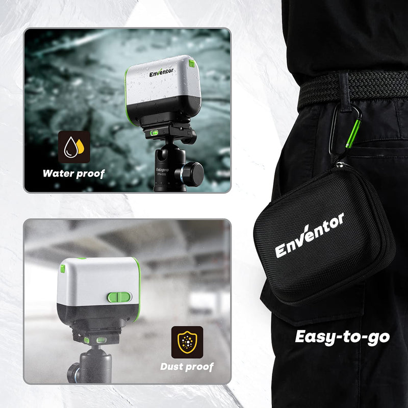 ENVENTOR Green Laser Level, Self Leveling Laser Level, Horizontal and Vertical Cross-Line, Rotatable 360° Magnetic Holder, Pulse Mode, USB Charging, Rechargeable Li-ion Batteries