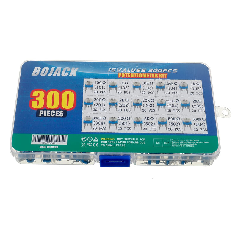 BOJACK 15 Values 300pcs 100 Ohm - 2M Ohm Variable Resistor 6mm Potentiometer Classification Suit package in a clear plastic box