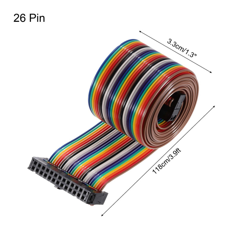 uxcell 2Pcs Flat Ribbon Cable 2.54mm Pitch 26 Pin Female to Female Rainbow IDC Flat Ribbon Wire Connector 118cm Length Wires