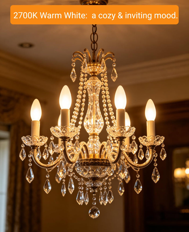 FELCO Dimmable Led Chandelier Light Bulbs, E12 Candelabra Bulb 60 Watt Equivalent, 5.5W Frosted B11 Led Filament Candle Lights for Chandeliers, 500LM Bright, 2700K, 12Pack 2700k Warm White 12 Pack