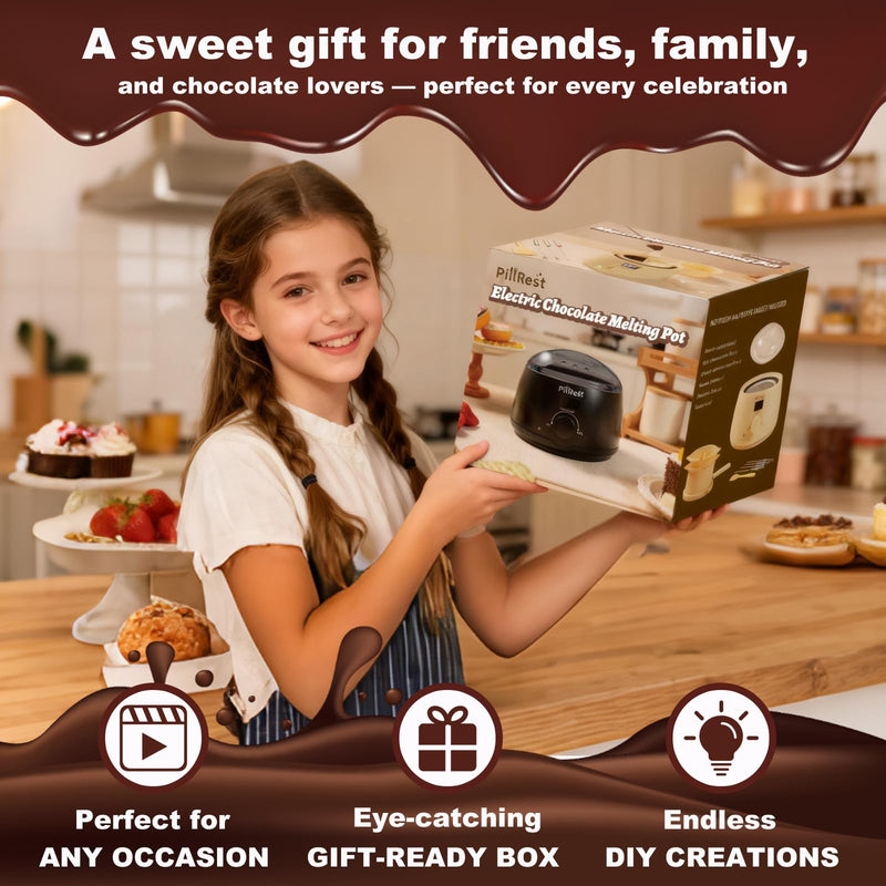 Chocolate Melting Pot, Electric Candy Melter with 2 Silicone Bowls, 17.6 OZ (500 ml) Fondue Pot Set & Chocolate Warmer Set for Dipping Cheese, Candy, Cake Pop, Home Fondue Parties Essential Supplies Black