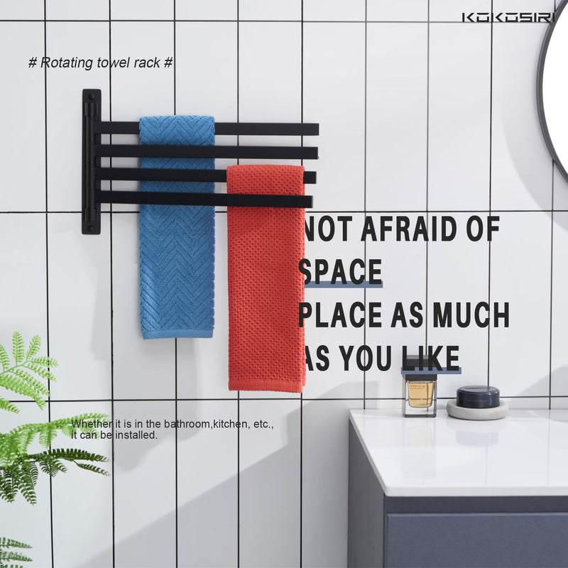 KOKOSIRI Bathroom Towel Bars Swivel Towel Rails Matte Black Swing Out Hand Towel Holder 4-Arm for Bath Kitchen Wall Stainless Steel B5007BK-A4 4-Bar