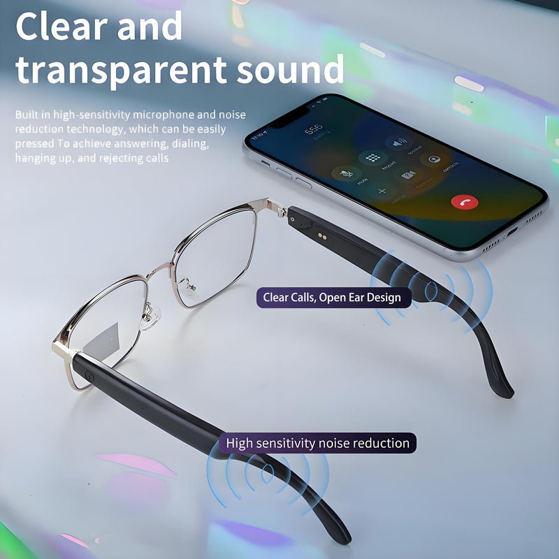 Smart Bluetooth Glasses for Women Men with Speaker Physical Color-Change Anti-Blue Light Polarized Built-in Microphone for Android iOS (Silver Frame) Silver-Physical color-chang lens