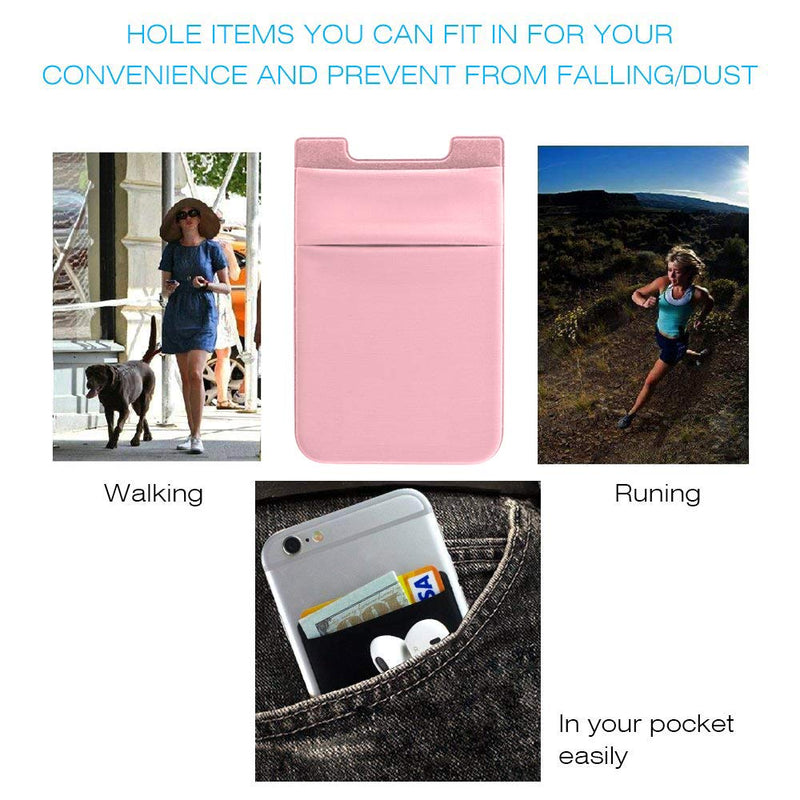 Phone Card Holder for Back of Phone, Stretchy Lycra Wallet Stick On Pocket Credit Card ID Case Pouch Sleeve 3M Adhesive Sticker Compatible with iPhone Samsung Galaxy 3Pack - Pink/Black Pink&Black