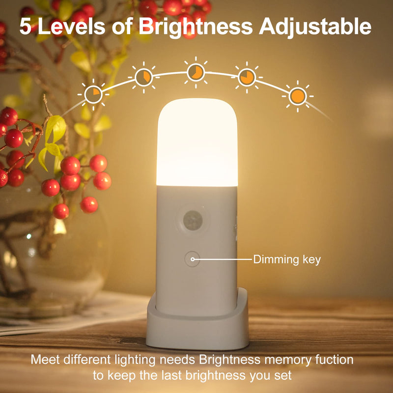 YELKO Motion Sensor Night Lights, Rechargeable nightlights Battery Operated, Dimmable Table lamp with 5 Levels Brightness Adjustable, Cordless Dimmable LED Nursery Night Lights for Home Warm White Four Pack