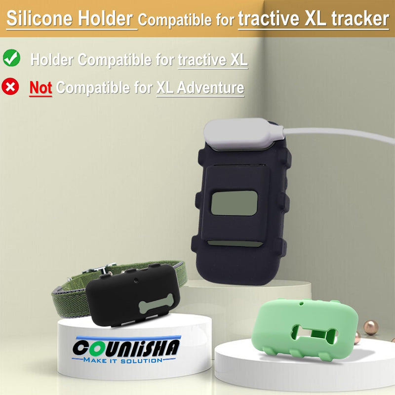 2 pack Silicone holder compatible for Tractive XL GPS Tracker,durable accessories Cover Finder Anti-Scratch,Secure Sturdy case with strap for dog Pet Collar (Black,green) black,green