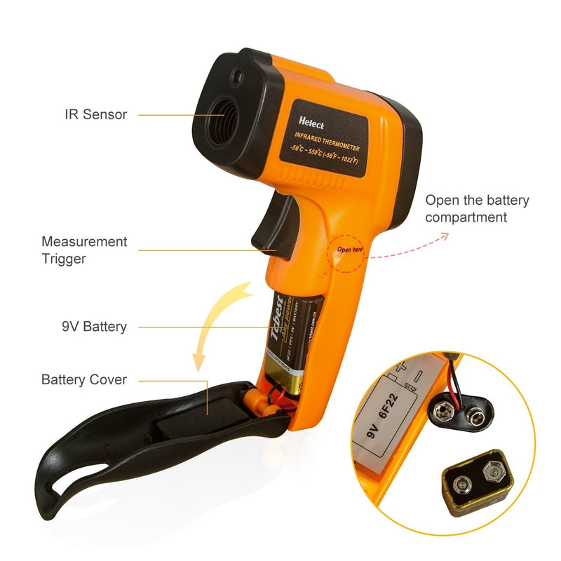 Helect (Not for humans) Digital Laser Infrared Thermometer Pyrometer (-50°C to 550°C) with LCD lighting