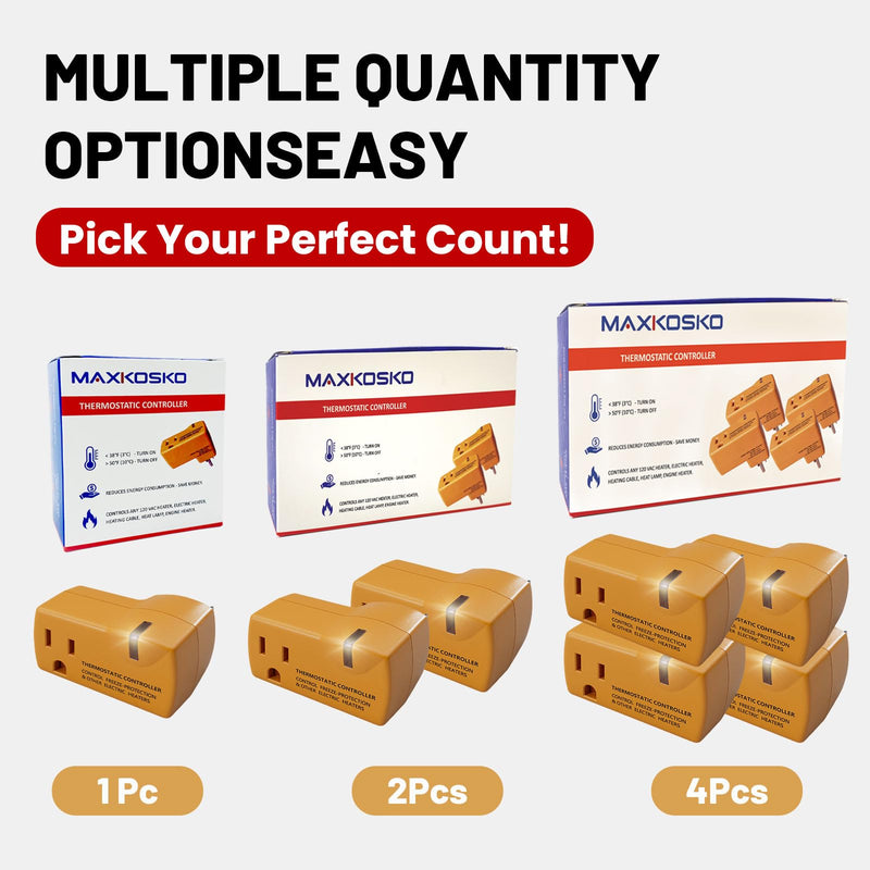 MAXKOSKO 4 PCS Freeze Thermostatically Controlled Outlet，Automatically Turn On Below 38 °F and Off Over 50 °F