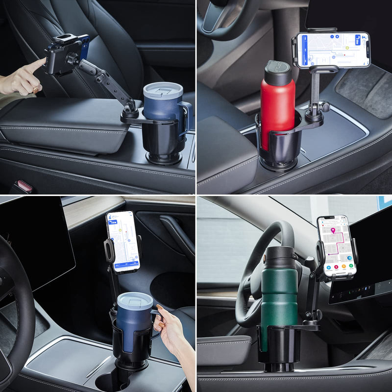 Car Cup Holder Expander Adjustable Base with Phone Mount THIS HILL 360° Rotation Cup Holder Cell Phone Holder for Car Compatible with iPhone All Smartphones 3.78"-1