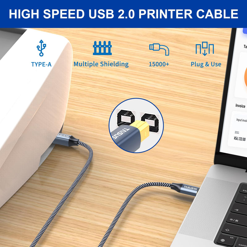 50ft USB 2.0 Printer Cable, High Speed USB A to USB B Printer Cord Compatible for Keyboard,MacBook,Printers and Scanners-Gray 50ft USB Printer Cable Grey