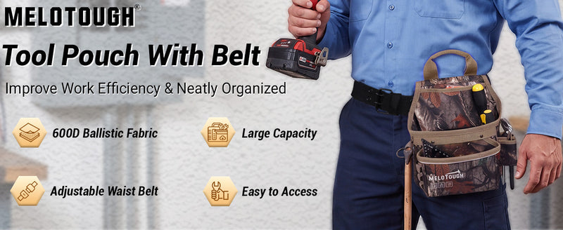 MELOTOUGH Tool Pouch with Belt Hammer Holder Small Nails Screws Pouch Tool Pouch with Hammer Loop