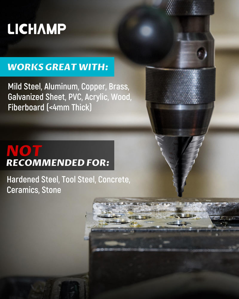 Lichamp Jumbo 2-3/8" Unibit Step Drill Bit for Metal, Extra Large Drill Stepper Bit for Hard Metal Heavy Duty, 12 Sizes from 1/4" to 2-3/8", Spiral Grooved, C5BK 12 Sizes,1/4" to 2-3/8"