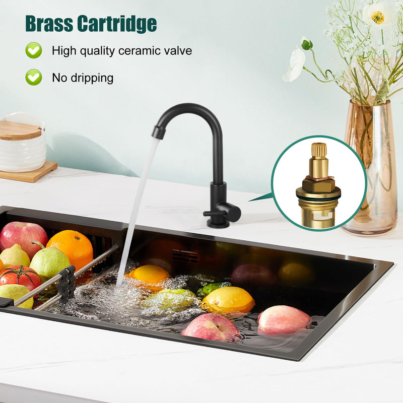 Heyalan Cold Water Only Kitchen Faucet, SUS304 Stainless Steel Bar Sink Faucet, Single Handle High Arc Gooseneck, 1 Hole Deck Mount, Matte Black, 8.3 Inch for Bar, RV, Laundry, Outdoor