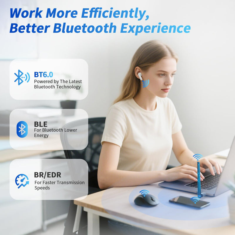 Long Range Bluetooth 6.0 Adapter for PC, Built-in PA for 5dBi High-Gain Wireless USB Dongle for Windows 11/10/8.1 Laptop Desktop, Plug & Pair w/Bluetooth Headphones Speaker Keyboard Mouse