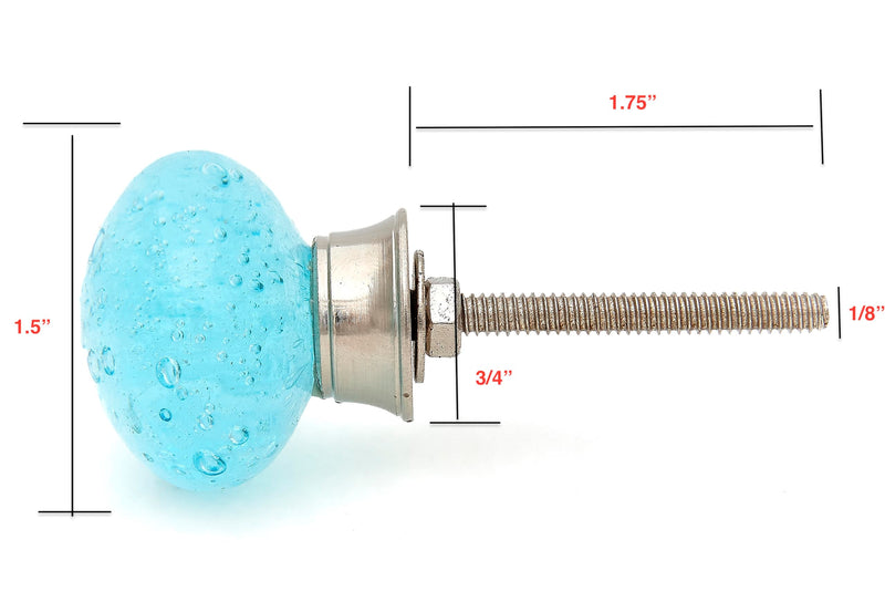 Shabby Restore Aqua Blue Bubbles Glass Dresser Drawer, Kitchen Cabinet or Door Knob Pulls Nickel Hardware - Pack of 12