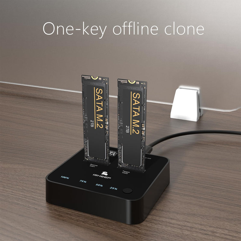 ISHEEP M.2 SATA SSD Docking Station, USB 3.1 (5Gbps) Offline Cloner & Duplicator, One-Button Backup, Tool-Free Plug and Play Vertical Design for Fast Data Transfer and Drive Upgrades