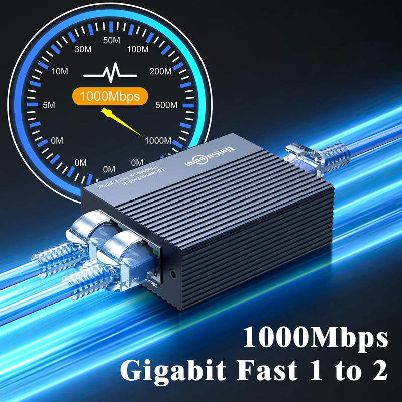 Gigabit Ethernet Splitter 1 to 2,1000Mbps High Speed Internet,RJ45,LAN,Cable,Cat5/6/7/8,Port Splitter 1 in 2 Out,Ethernet Network LAN Switch 2 Port