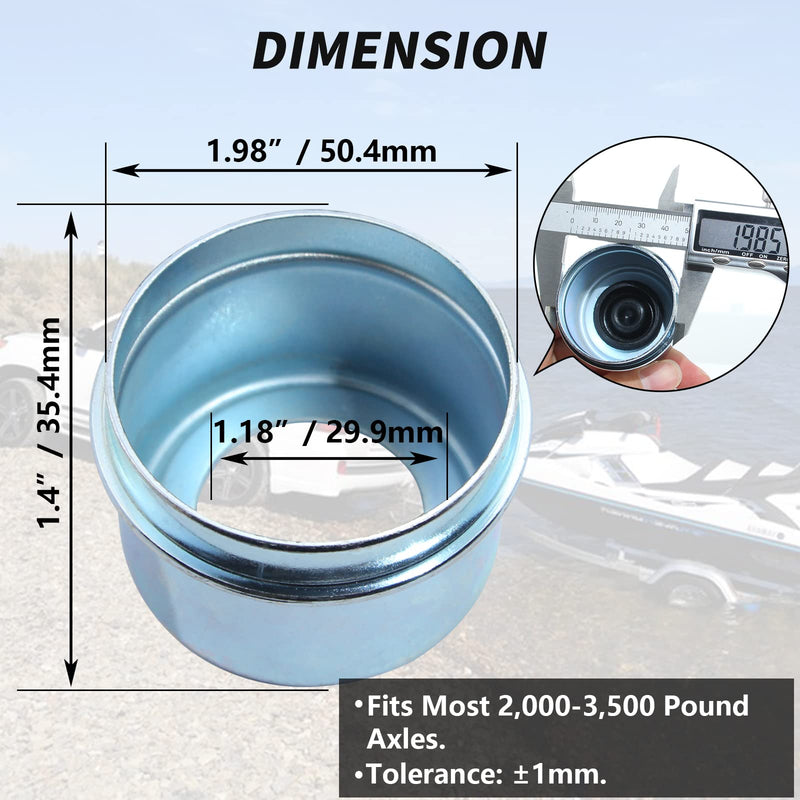 2pcs Trailer Axle Dust Cap Cup Grease Cover 1.98" Hub with Extra 2 Rubber Plugs,Trailer Axle Wheel Hub and Bearing Dust Cap for Most 2000 to 3500 Pound Axles Dexter