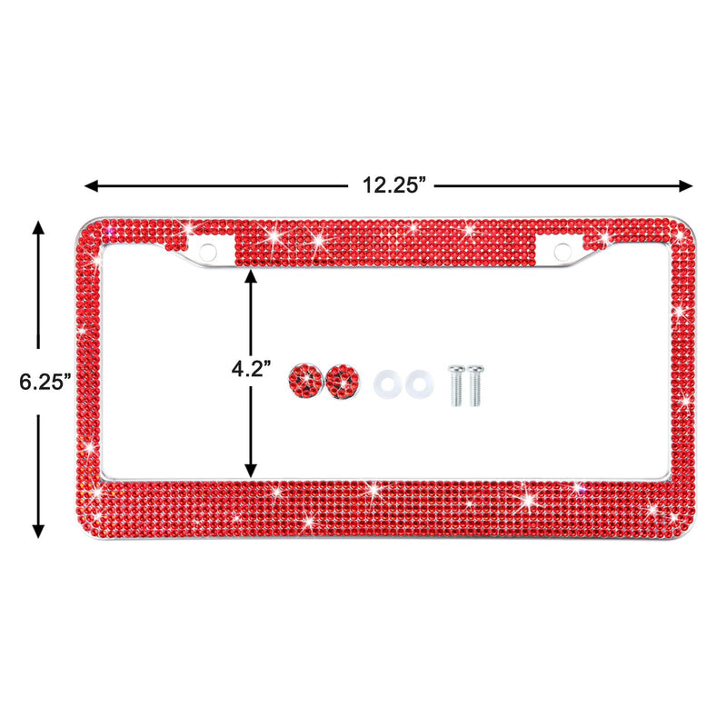 TZARROT Red Bling Rhinestone License Plate Frames for Women, Metal Rust-Proof License Plate Cover Bling Car Accessories for Women Girls 1pc