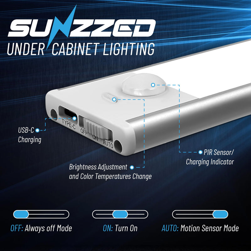 Under Cabinet Lights, Pack of 2, 16 inches, 96 Side Emission LEDs, Rechargeable Battery, Under Cabinet Lighting, Motion Sensor Light, LED Lights for Bedroom, Home Decor, Night Light, Closet AH-SZZ-UCL-16-003-2024