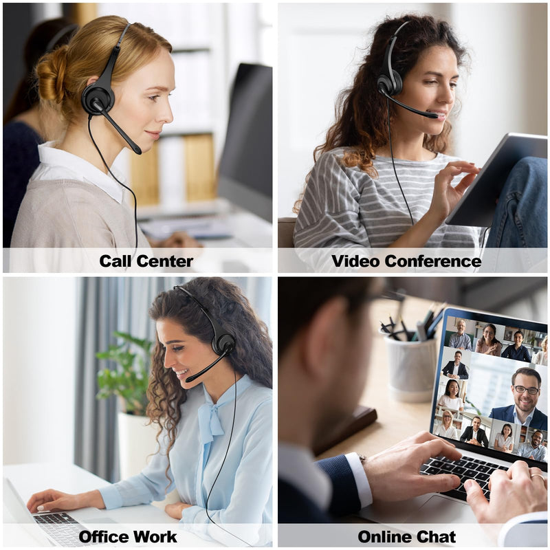 USB Headset with Microphone, Computer USB & Type-C Headphones with Noise Canceling Mic for PC Laptop Wired On-Ear Phone Headsets with Mute for Office, Call Center, Video Meeting, Chat 382