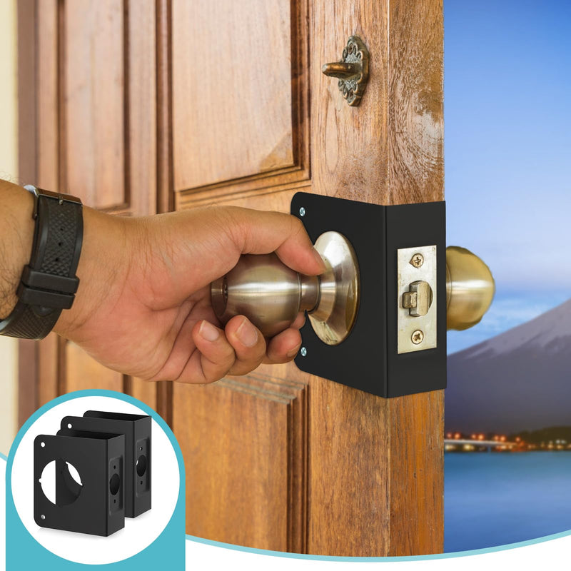 Ferraycle 2 Pcs Lock and Door Reinforcement Plate 1-3/4-Inch Thick by 2-3/8-Inch Backset 2-1/8-Inch Bore Doors Reinforce Repair Stainless Steel Home Security Plate Add Security to Your Home (Black) Black