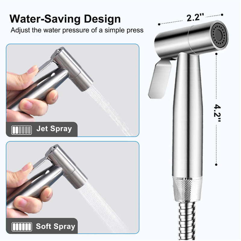Handheld Bidet Sprayer for Toilet, Premium Stainless Steel Bathroom Bidet Attachment, Adjustable Water Pressure Control for Feminine Wash,Cloth Diaper for Baby Wash, Support Wall or Toilet Mount