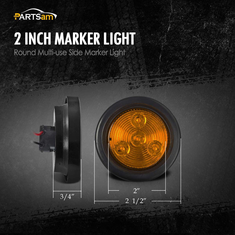 Partsam 2pcs [DOT Approved] 2" Round Amber 4 Led Clearance Marker Light for Utility Trailer Truck,w/Plug & Grommet