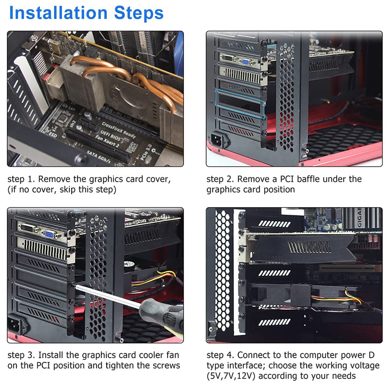 GDSTIME Graphic Card Fans, PCI Slot 3 x 90mm 92mm Fans, Graphics Card Cooler, Video Card VGA Cooler 3* 92x92x25mm fan