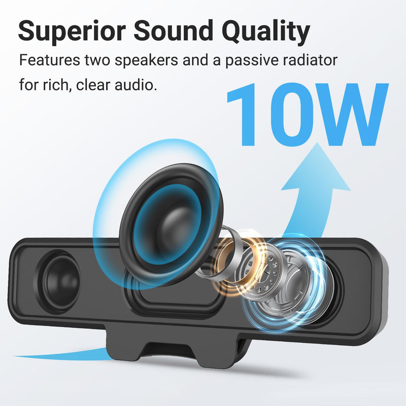 INGA Computer Speakers, USB Plug and Play Desktop Speakers, Easily Clamps to Monitor, PC Speaker with Loud Stereo Sound & Bass,Wired Computer Speakers for Study/Meeting, Compatible with MAC, Laptop