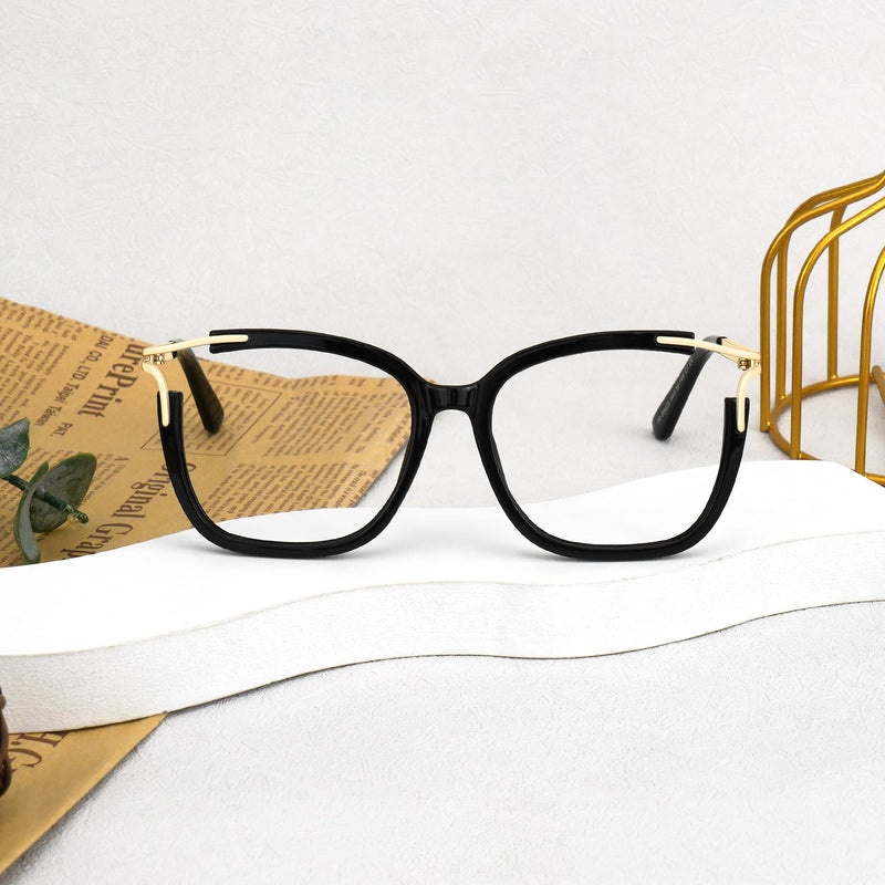 Zeelool Square Blue Light Blocking Glasses for Women Fashion Fake Glasses with Spring Hinges Chic Full Frame Glasses Black Clear Lens