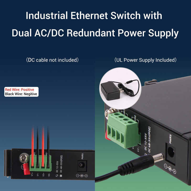 Industrial Ethernet Switch, 6-Port Gigabit Ethernet Switch, 1000Mbps, 4*1 RJ45 Uplink+1 SFP Port, Din Rail & Wall Mountable (-40 to 185 F), 12Gbps Switching Capacity, with UL Power Supply industrial etherent switch 4 port
