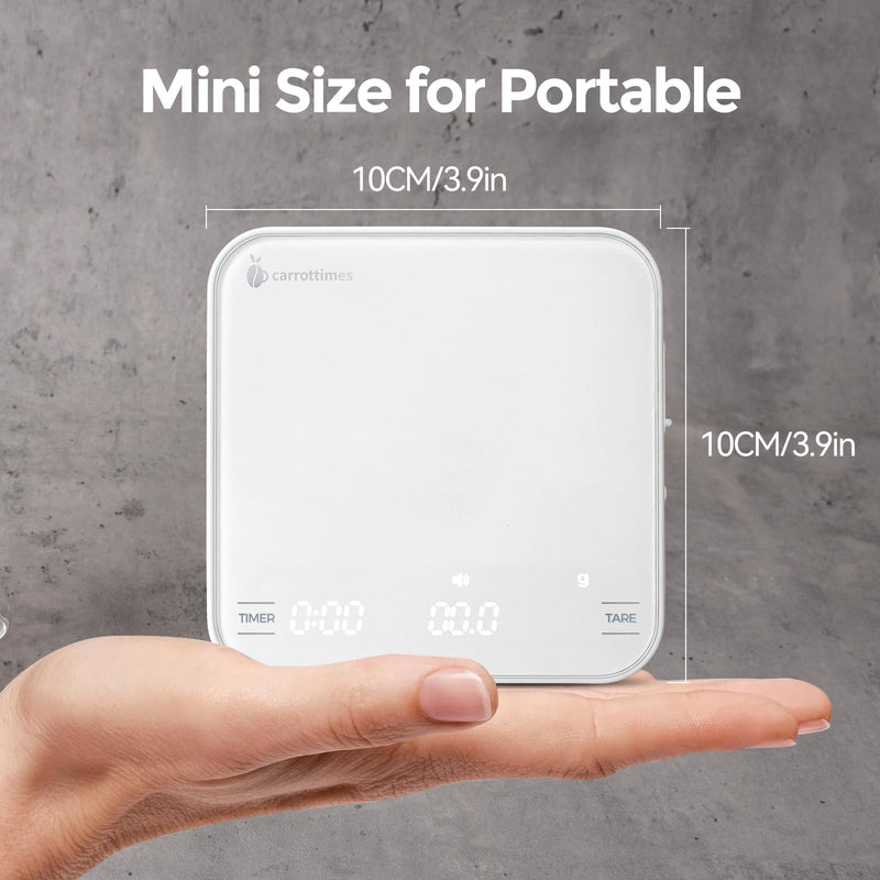 Rechargeable Mini Coffee Scale with Timer, 2kg/0.1g Precision Espresso Scale, Portable Coffee Weight Scale w/ 4 Modes for Espresso and Pour-Over Coffee (White) White
