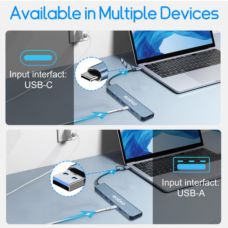 USB Hub 3.0,USB C hub,USB hub with USB C Multiport Adapter, USB Splitter with 1xUSB 3.0,4xUSB2.0,2 x USB C,USB c hub for MacBook Pro/PC/Laptop/Tablet Devices (Grey 7in1)