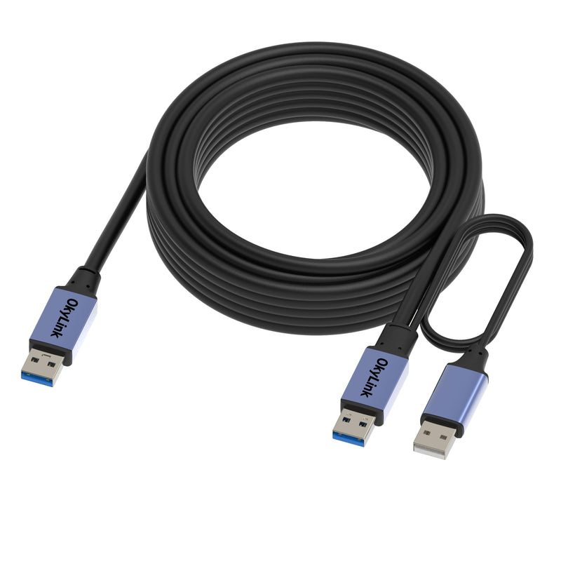 32ft(10M) Active USB 3.0/3.2 Gen 1 Data Cable A Male to A Male with Optional Power Cable & Repeater 5Gbps for Long Distance Data Transfer 32ft (10M) Black cable + Gray shell