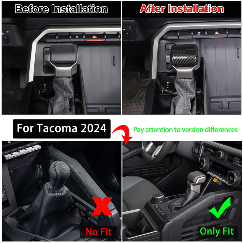 Car Shifter Gear Hand Brake Trim Cover Compatible with Toyota Tundra/Sequoia 2022-2025 Tacoma 2024+ Center Console Gear Shift Head Protection Cover Automatic Gear Shift Knob Cover Interior Accessories Carbon Fiber Pattern