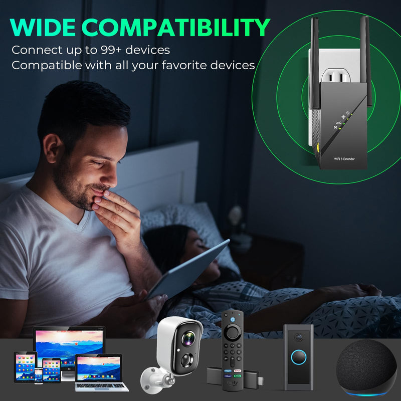 2025 WiFi 6 Extender Internet Booster for Home, Longest Range up to 18k sq. ft, 3Gbps Dual Band Faster Speed Access Point, Wireless Internet Repeater with Gigabit Ethernet Port, Mesh WiFi, 1-Tap Setup black