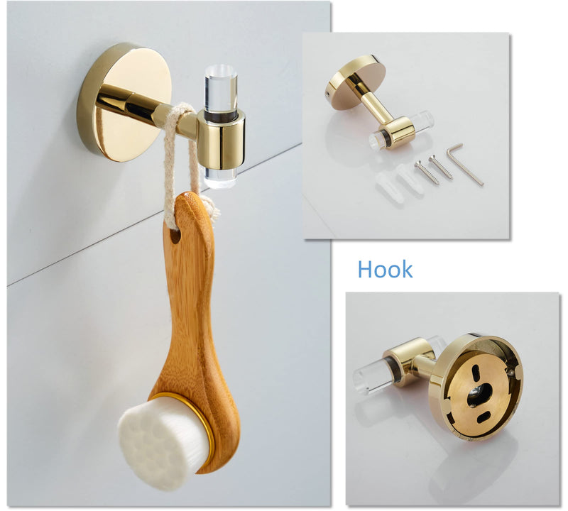 Gold Bathroom Hardware Accessories Set - Acrylic Hand Towel Holder Toilet Paper Holder Towel Hook - Wall Mounted Bath Towel Bar Set 3 Pieces SHUNLI 3-Piece