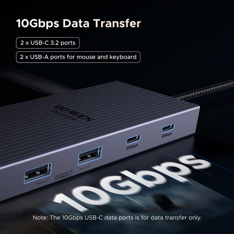 UGREEN Revodock Pro 11-in-1 Docking Station: 4K@120Hz DP+HDMI, Dual 10Gbps USB-C, 100W PD, SD/TF, Gigabit Ethernet, 3.5mm Audio, Aluminum Body for MacBook/Dell/HP/Lenovo