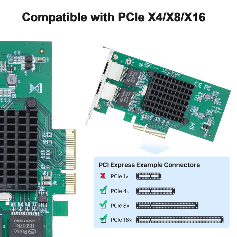 10Gtek 10/100/1000Mbps Gigabit Ethernet Converged Network Adapter (NIC) with Intel 82576 Chip, Ethernet PCI Express Network Card, Dual RJ45 Copper Ports, PCI Express 2.0 X4, Compare to Intel E1G42ET Intel 82576 (PCIE-X4) 2-RJ45 X1