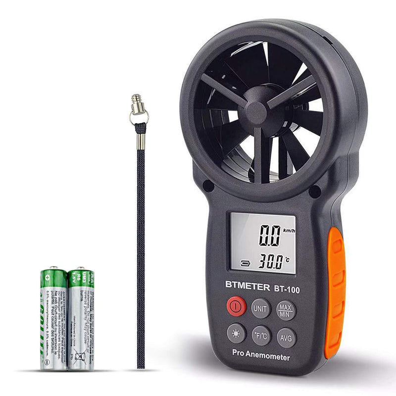 BTMETER BT-100 Digital Anemometer Handheld Anemometer Wind Speed Meter Gauge, Precise measurement of wind speed (CFM) with MAX/MIN/AVG, LCD backlight for shooting BT-100 anemometer