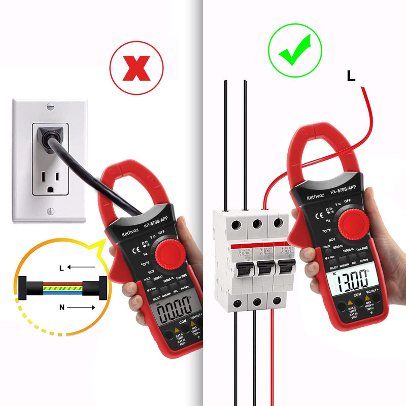 Bluetooth Clamp Meter Clamp Meter, Kethvoz Anto Range True-RMS Current Clamp NCV Voltmeter 570S-APP Measure AC/DC Voltage Current, Continuity Resistance Capacity Temperature 1000A Bluetooth Clamp Meter 570SAPP