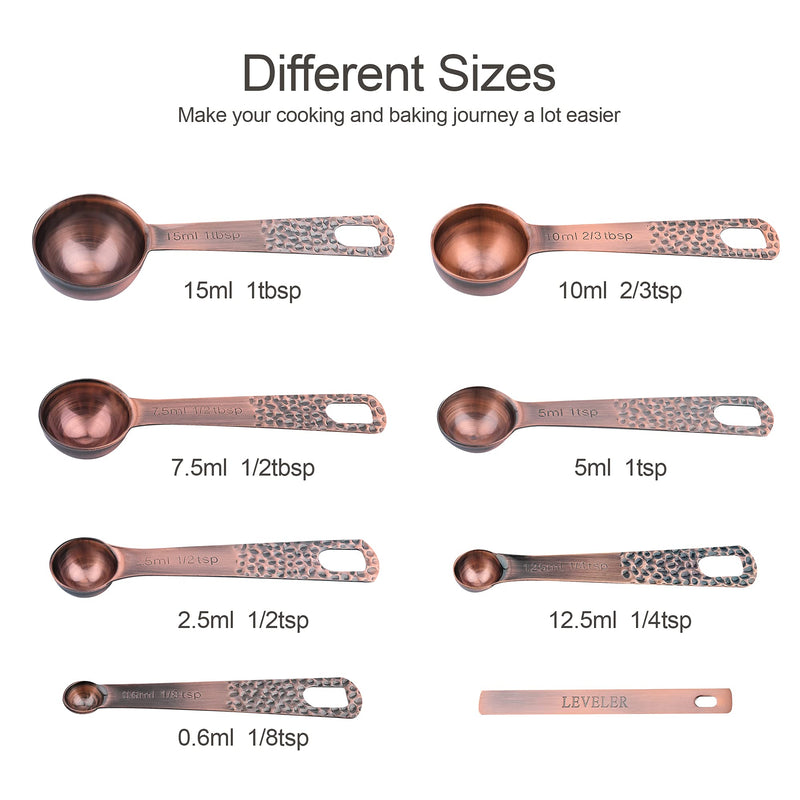 Smithcraft Copper Measuring Cups and Spoons Set, Stainless Steel Copper Plated 6 Metric & US Measuring Cups & 7 Spoons with Leveler for Baking & Kitchen A: Copper-cups+spoons
