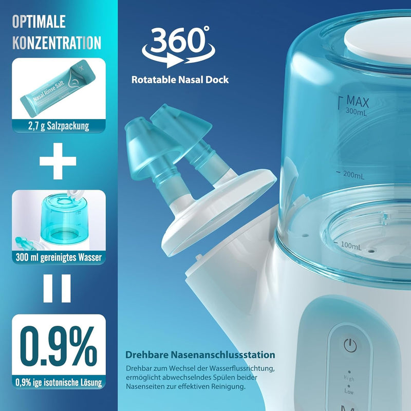 Nasal irrigation system - sinus irrigation machine with dual water tank, automatic waste collection & adjustable water flow - nasal irrigator for allergy relief, congestion & sinus care (279ml) 279ml