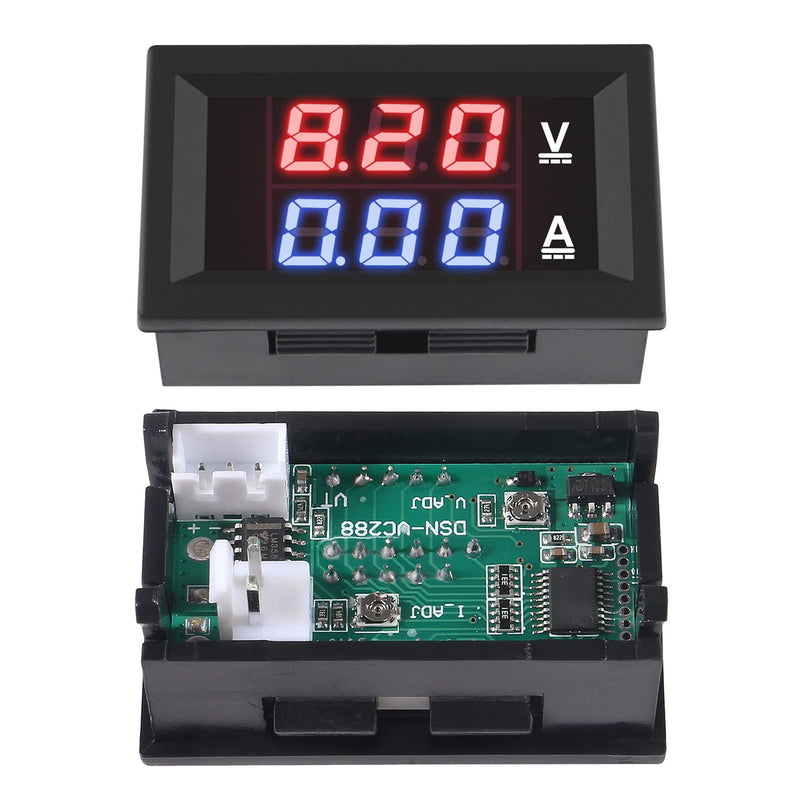 2pcs 0.28'' Digital Volt Amp Voltmeter Ammeter Meter DC 0-100V 50A Red Blue Dual LED Display Voltage Amperage Current Meter 2 in 1 Tester with 50A/75mV Shunt