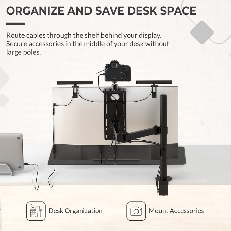HumanCentric DSLR Monitor Mount Small, Desk Camera Mounting, Light Webcam, Microphone Shelf for Monitor VESA Arm, Replace Clamp Tripods, 100x100mm Patterns, Aluminum, Hardware Included Small Shelf